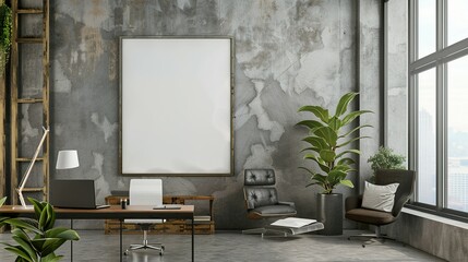 3D Render: Home Office Wall Poster Mockup, ISO A Paper Size