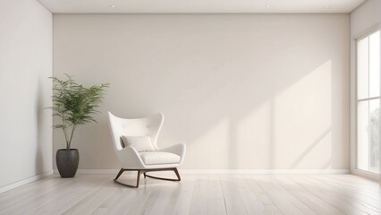 Modern room ,minimalist interior with chair on empty white and cream color wall background