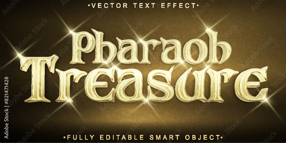 Poster shiny golden pharaoh treasure vector fully editable smart object text effect