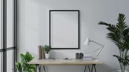 3D Render: Home Office Wall Poster Mockup, ISO A Paper Size