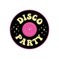 disco party lettering on vinyl record background, groovy vector poster