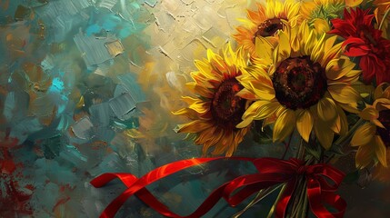 Vibrant Sunflowers Bouquet On An Abstract Background