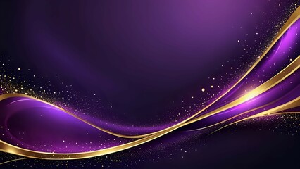 Dark purple luxury background with shiny gold wave lines