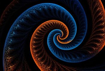 Metallic wormhole tunnel lit by a neon spiral
