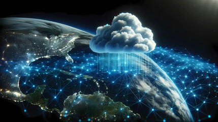 Cloud above earth with electrical illustration