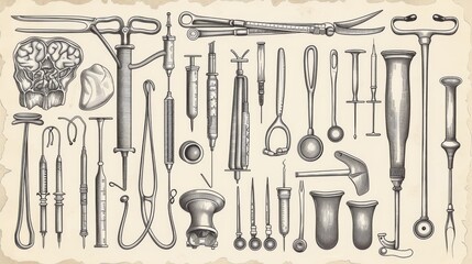 Vintage dental tools set for healthcare and medical designs