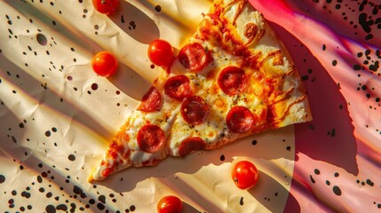 cheese pizza day, in the shadows, bauhaus background  