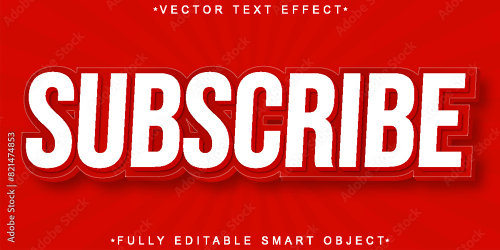 Poster red subscribe vector fully editable smart object text effect