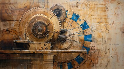 Fototapeta premium Vintage steampunk gears mechanism illustration for industrial and technology designs