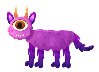 Funny monsters cat with horns in ourple color