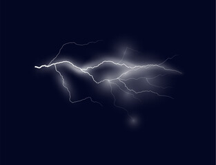 Vector illustration thunder and lightning: displays the tension of the energy on a blue background.