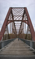 railway trestle bridge detail (steel and wooden crossing over croton reservoir) pedestrian walkway for biking cycling converted to rail trail (putnam railroad) yorktown heights new york (walking bike) © Yuriy T