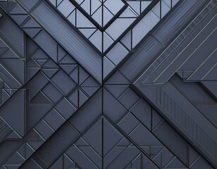 Obraz premium Futuristic, High Tech, dark background, with a triangular block structure. Wall texture with a 3D triangle tile pattern. 3D render
