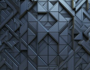 Futuristic, High Tech, dark background, with a triangular block structure. Wall texture with a 3D triangle tile pattern. 3D render - Powered by Adobe