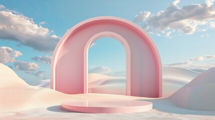 Fototapeta premium Product Display Podium: 3D Render of Abstract Pastel Landscape with Arches