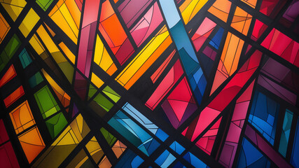 Vibrant Stained Glass Abstract Design Featuring Dynamic Geometric Patterns with Rich Multi-Color Palette for Modern Art, Creative Backgrounds, and Decorative Visual Arts 8K Wallpaper High-resolution