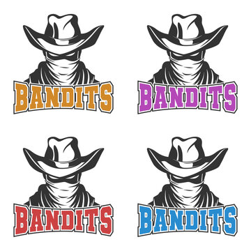Bandits Illustration Clip Art Design Shape. Mascot Silhouette Icon Vector.