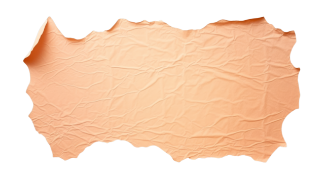 A realistic illustration of a light orange crumpled paper with torn edges on a transparent background. ,  png , transparent - Powered by Adobe