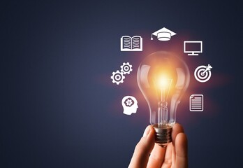 E-learning graduate program, hands showing light bulb