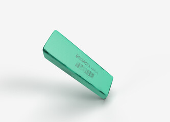 old school green eraser, rectangular model with black spots on white background