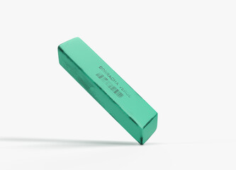 old school green eraser, rectangular model with black spots on white background