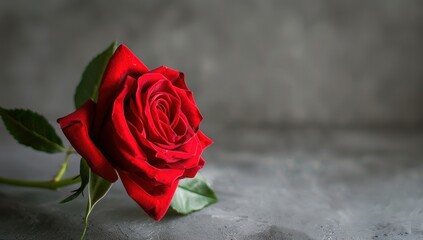 A red rose on a grey background