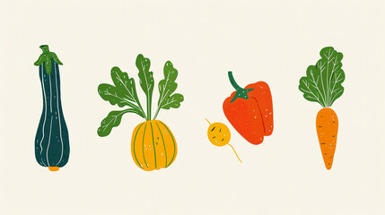 Cute illustration of various vegetables.