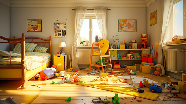 Image of a child's room with toys scattered around..