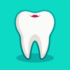 A blue background featuring a tooth with a cavity