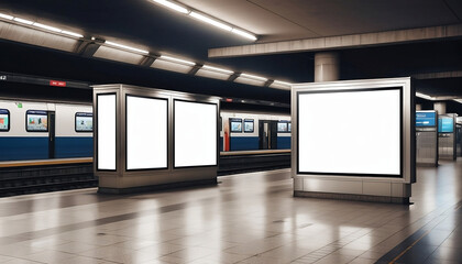 square billboards mockups in an underground station empty white digital billboards created with generative ai