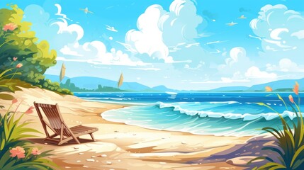 Fototapeta na wymiar summer sea landscape and beach vacation background Holiday summer beach background