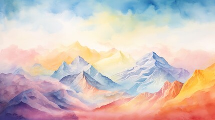 Obraz premium illustration watercolor mountains multicolored wallpaper background