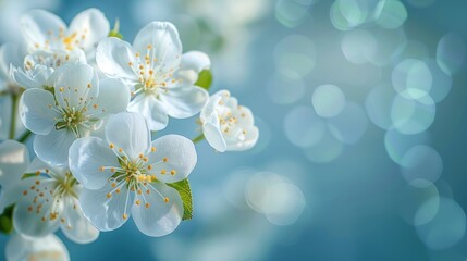 White small flowers on blue background.