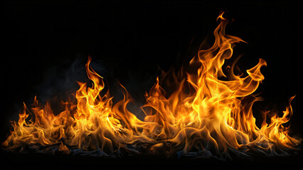 Fototapeta premium Cozy orange flames dance in a dark place