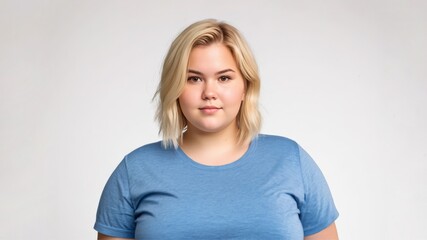 Fototapeta premium Chubby blonde woman on a light isolated background 