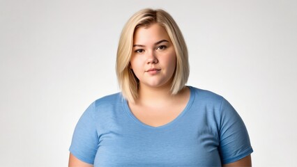 Fototapeta premium Chubby blonde woman on a light isolated background 