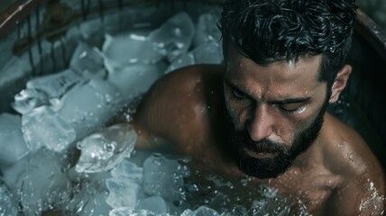 man sitting in a cold plunge tub