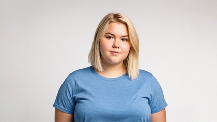 Obraz premium Chubby blonde woman on a light isolated background 