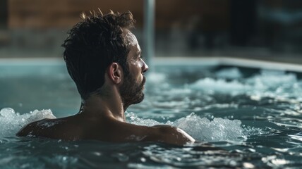 man sitting in a cold plunge tub