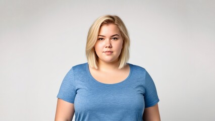 Obraz premium Chubby blonde woman on a light isolated background 