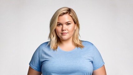 Fototapeta premium Chubby blonde woman on a light isolated background 