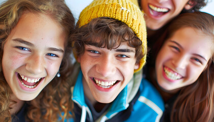 Closeup portrait of smiling young students, full of energy and excitement.