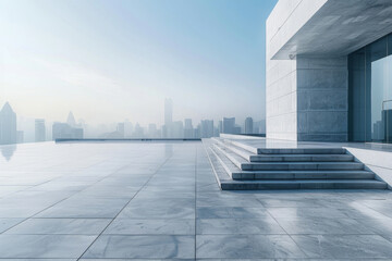 Obraz premium Concrete steps and buildings on the square,Empty architectural background. 