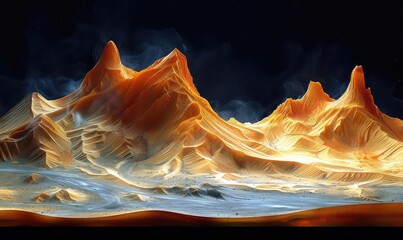Sand dunes shaped by wind patterns, front view, revealing the art of nature, digital binary as object, Complementary Color Scheme
