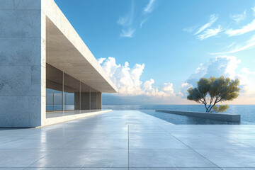 Modern buildings by the lake. Empty architectural background.

