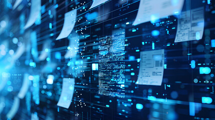 Artificial Intelligence in Document Analysis, the role of artificial intelligence in document analysis with an image portraying machine learning algorithms extracting data from unstructured documents