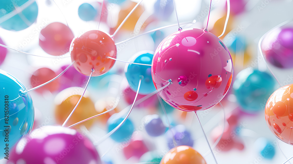 Poster communication and connection concept with color spheres connected by wires