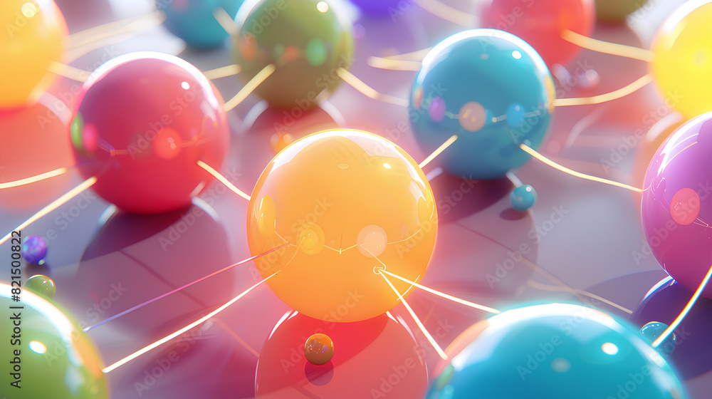 Poster communication and connection concept with color spheres connected by wires