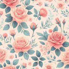 Cute feminine seamless pattern with rose flowers.