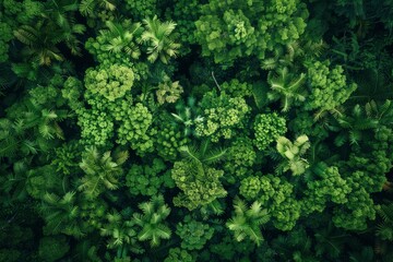 Aerial view of nature green forest and tree. Forest ecosystem, texture of green forest from above.Nature conservation concept.Natural scenery tropical green forest - generative ai
